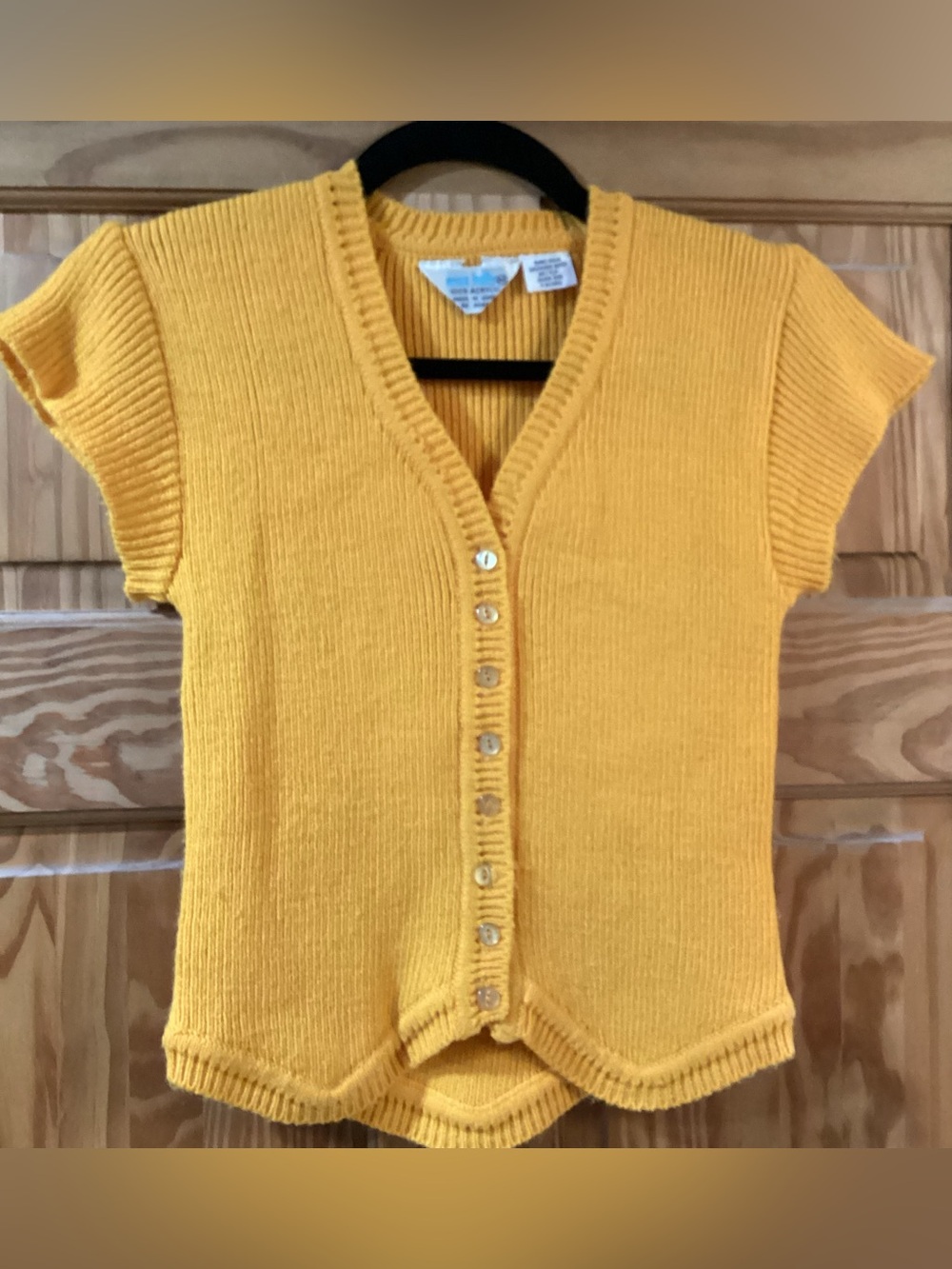 Miss Holly Vintage Girls Sweater - yellow, short sleeves, size M